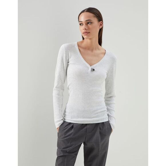 Brunello Cucinelli White Cashmere Women's Blouse